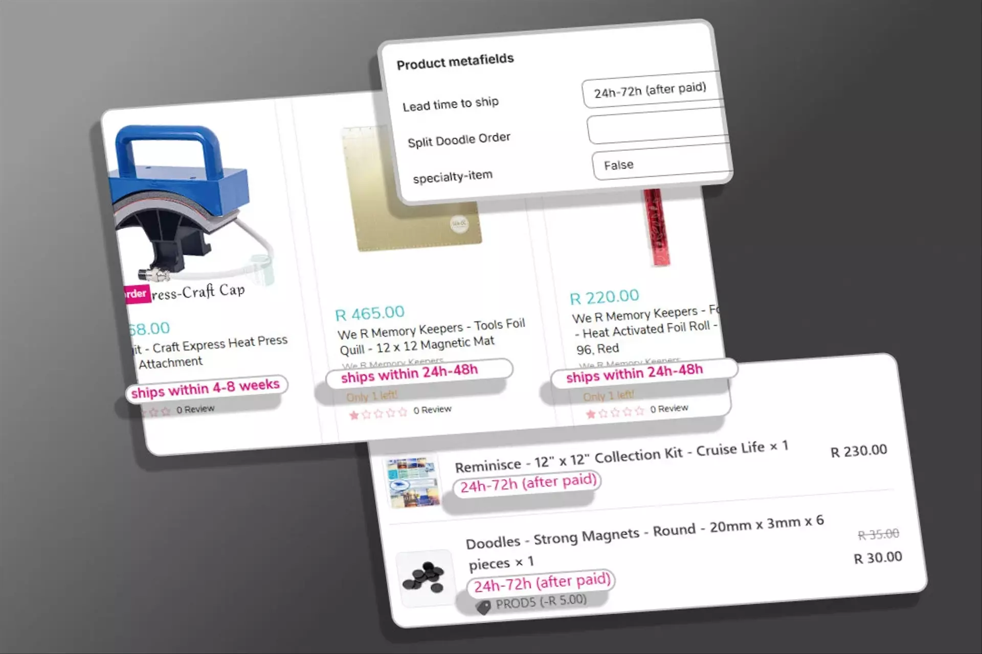 Shipping lead time displayed on products cards, to inform shoppers